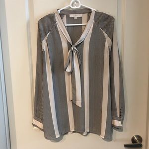 Loft Striped Bow Front Long Sleeve Blouse
